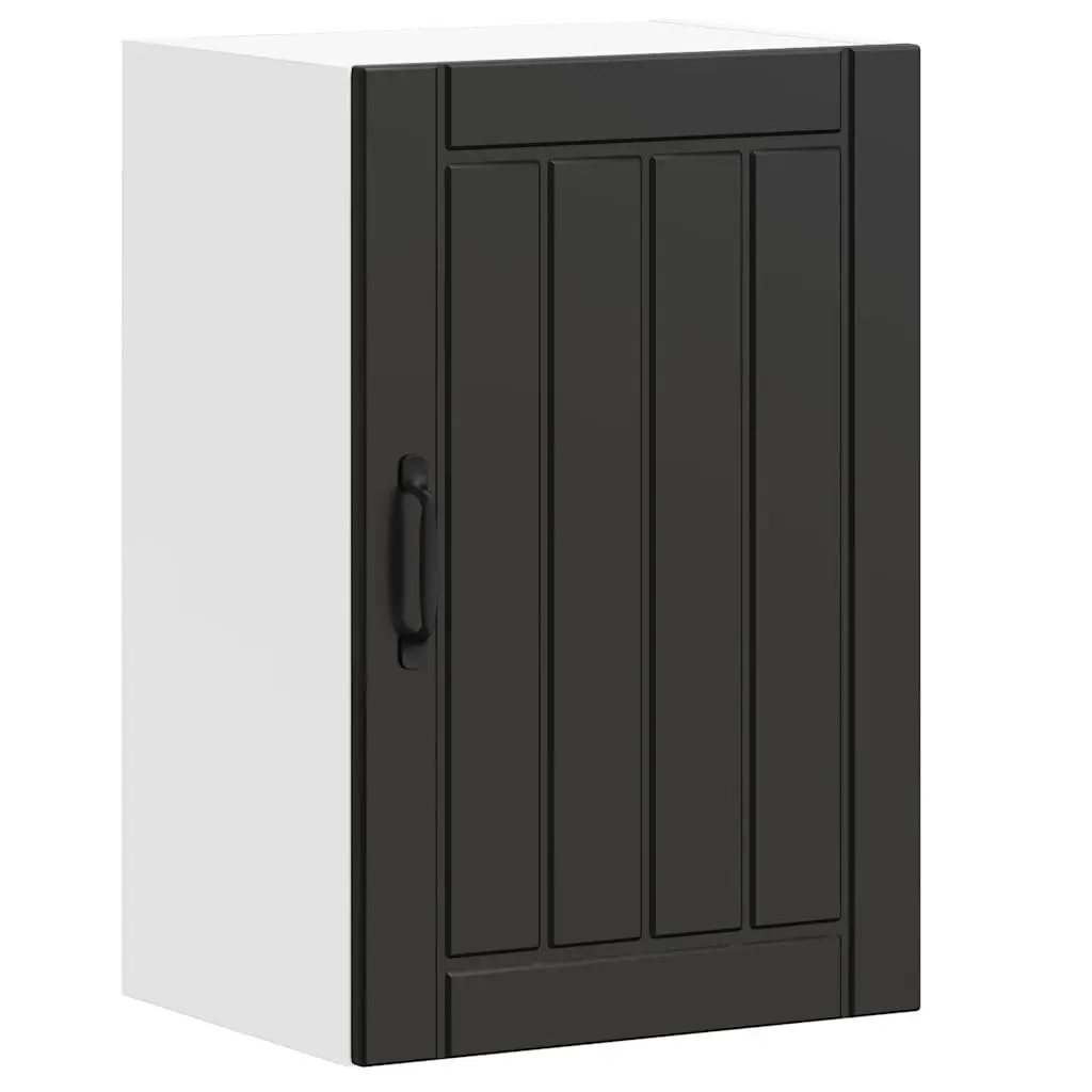 Kitchen Wall Cabinet Black Engineered Wood Glass Door Mounted Storage Shelves