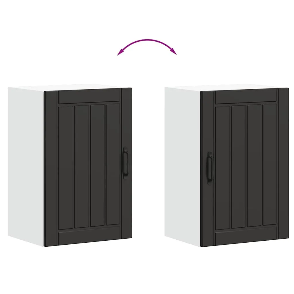 Kitchen Wall Cabinet Black Engineered Wood Glass Door Mounted Storage Shelves