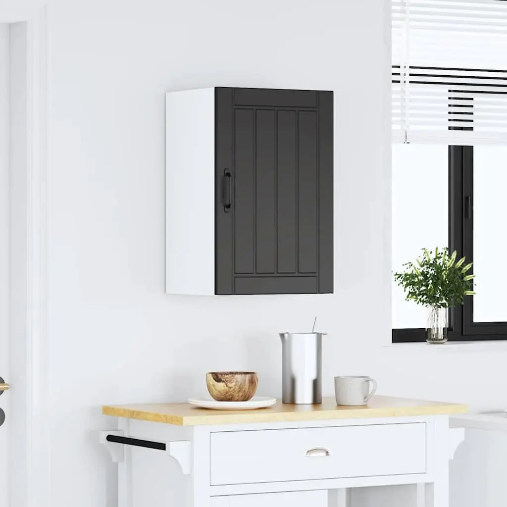 Kitchen Wall Cabinet Black Engineered Wood Glass Door Mounted Storage Shelves
