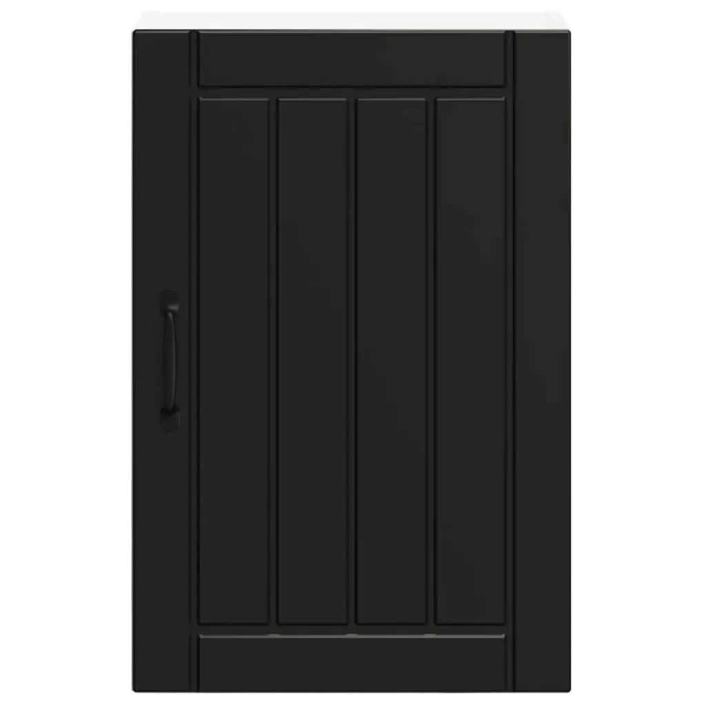 Kitchen Wall Cabinet Black Engineered Wood Glass Door Mounted Storage Shelves