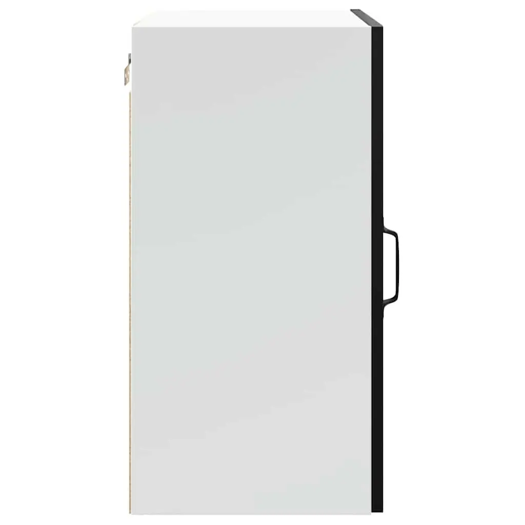 Kitchen Wall Cabinet Black Engineered Wood Glass Door Mounted Storage Shelves
