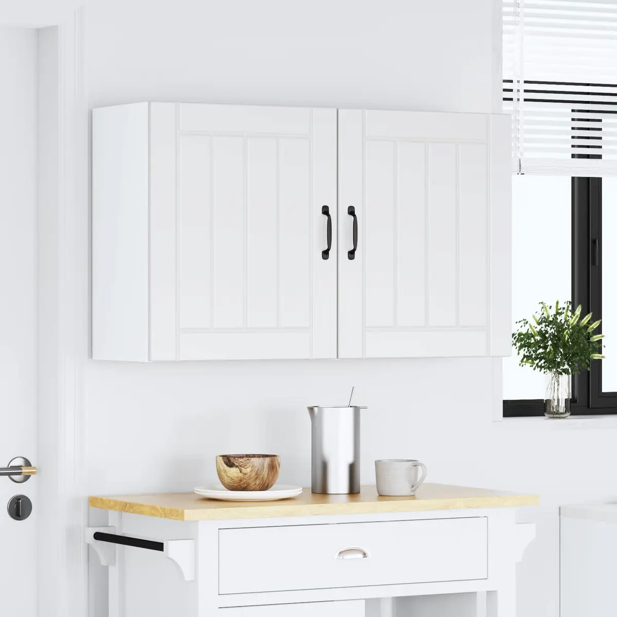 White Engineered Wood Wall Cabinets, 2 pcs