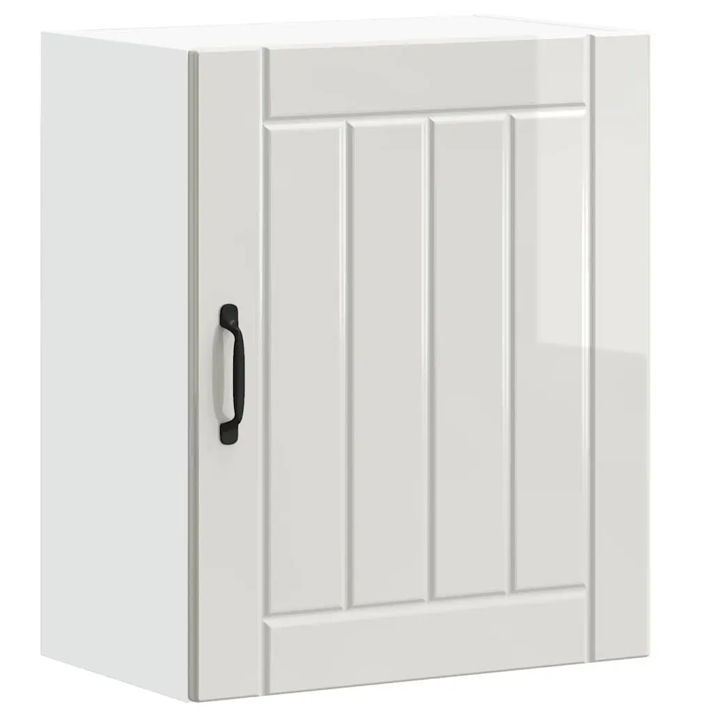 Kitchen Wall Cabinet Storage White High Gloss Engineered Wood Glass Door