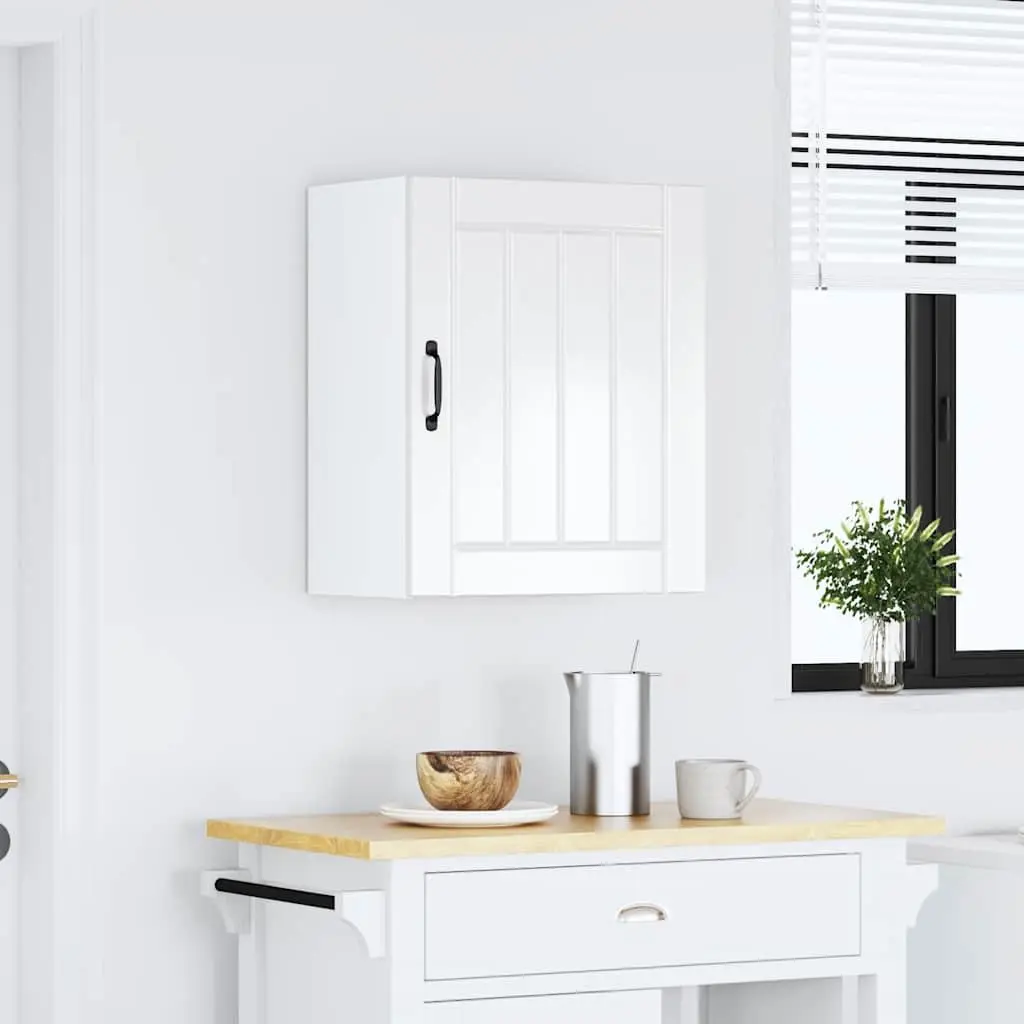 Kitchen Wall Cabinet Storage White High Gloss Engineered Wood Glass Door