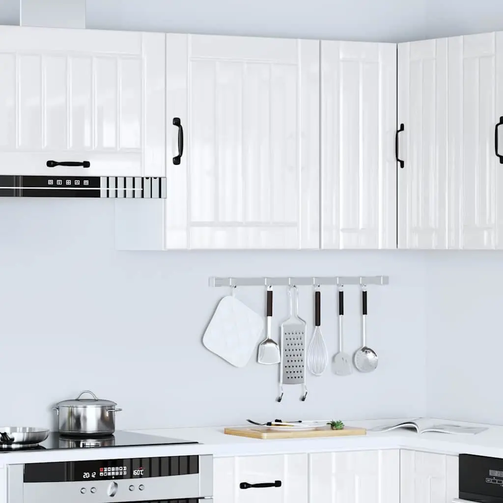 Kitchen Wall Cabinet Storage White High Gloss Engineered Wood Glass Door