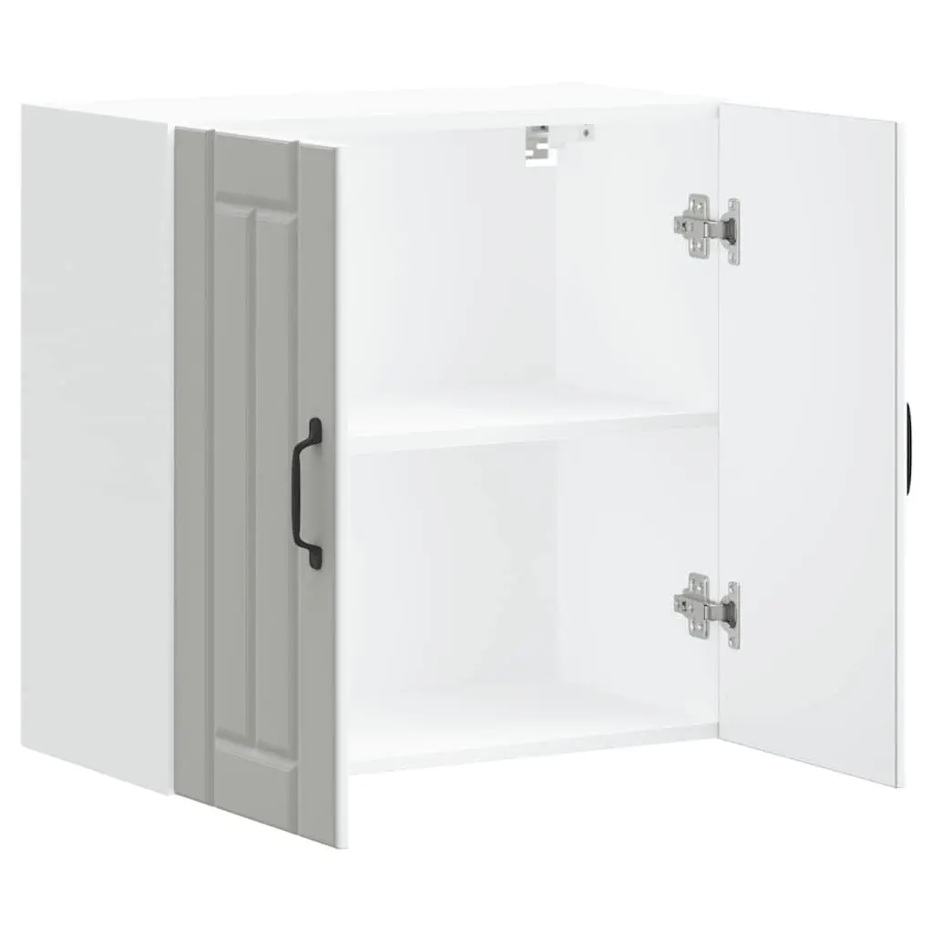 Wall-Mounted Kitchen Cabinet White Engineered Wood Storage with Glass Door