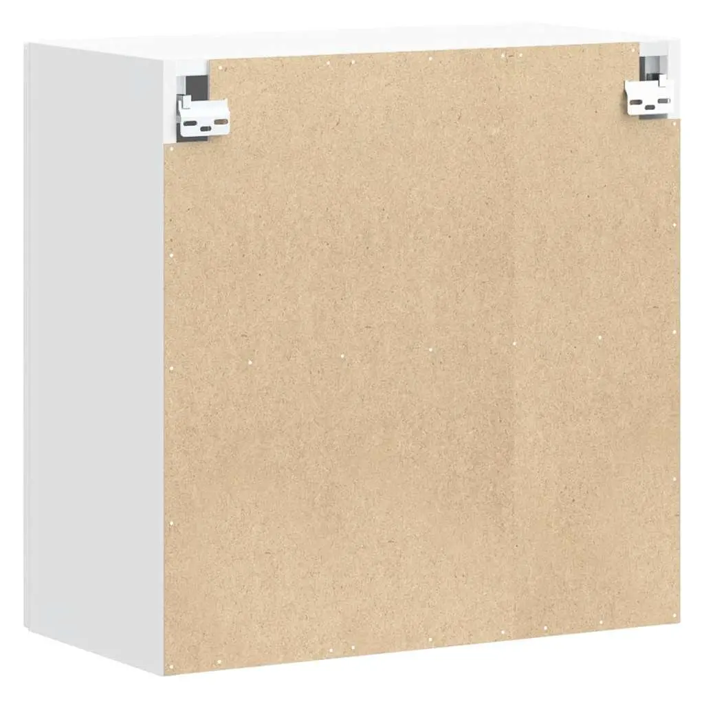 Wall-Mounted Kitchen Cabinet White Engineered Wood Storage with Glass Door
