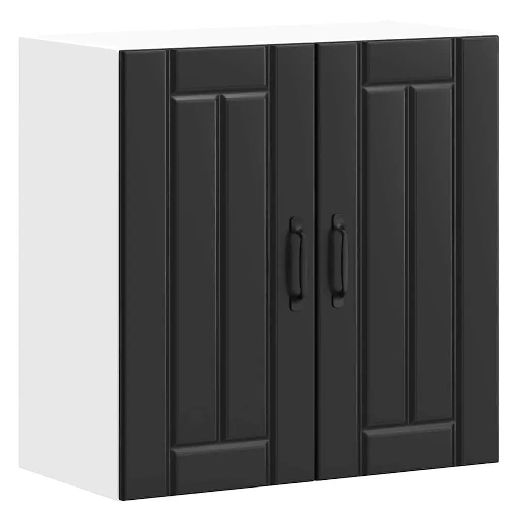 Kitchen Wall Cabinet Black Engineered Wood Storage Glass Door Wall-Mounted