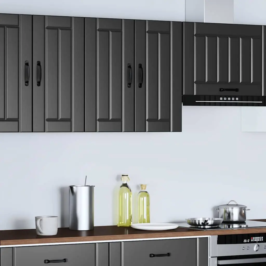 Kitchen Wall Cabinet Black Engineered Wood Storage Glass Door Wall-Mounted