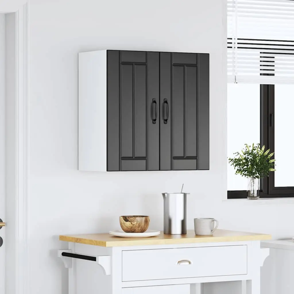 Kitchen Wall Cabinet Black Engineered Wood Storage Glass Door Wall-Mounted