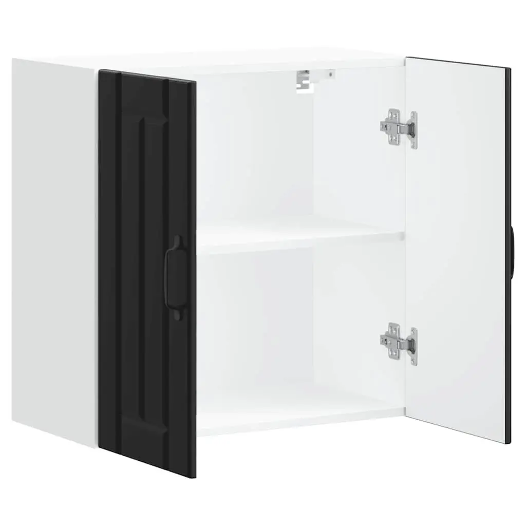 Kitchen Wall Cabinet Black Engineered Wood Storage Glass Door Wall-Mounted