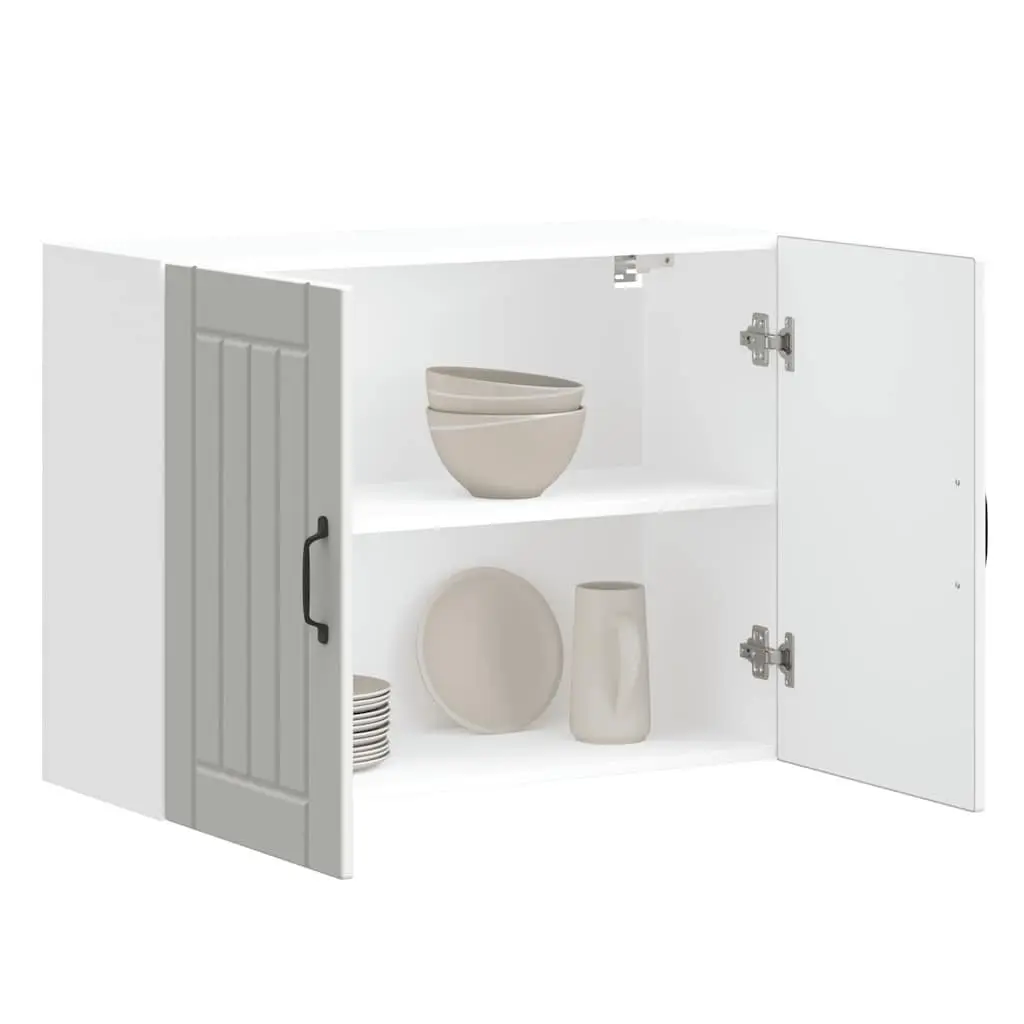 Kitchen Wall Cabinet Storage Organiser White Engineered Wood Glass Door