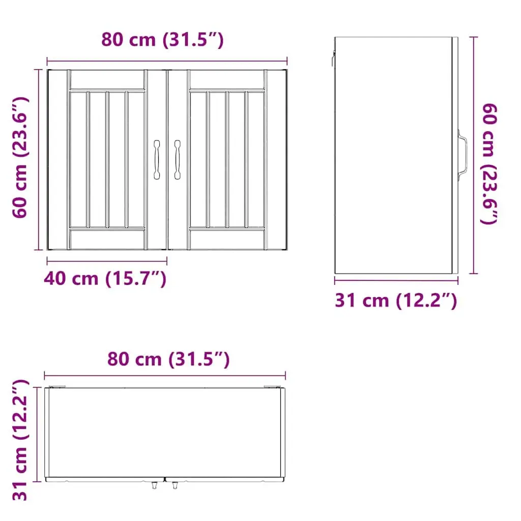 Kitchen Wall Cabinet Black Engineered Wood Glass Door Wall-Mounted Storage
