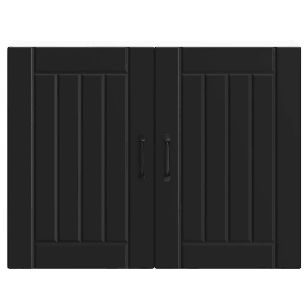 Kitchen Wall Cabinet Black Engineered Wood Glass Door Wall-Mounted Storage