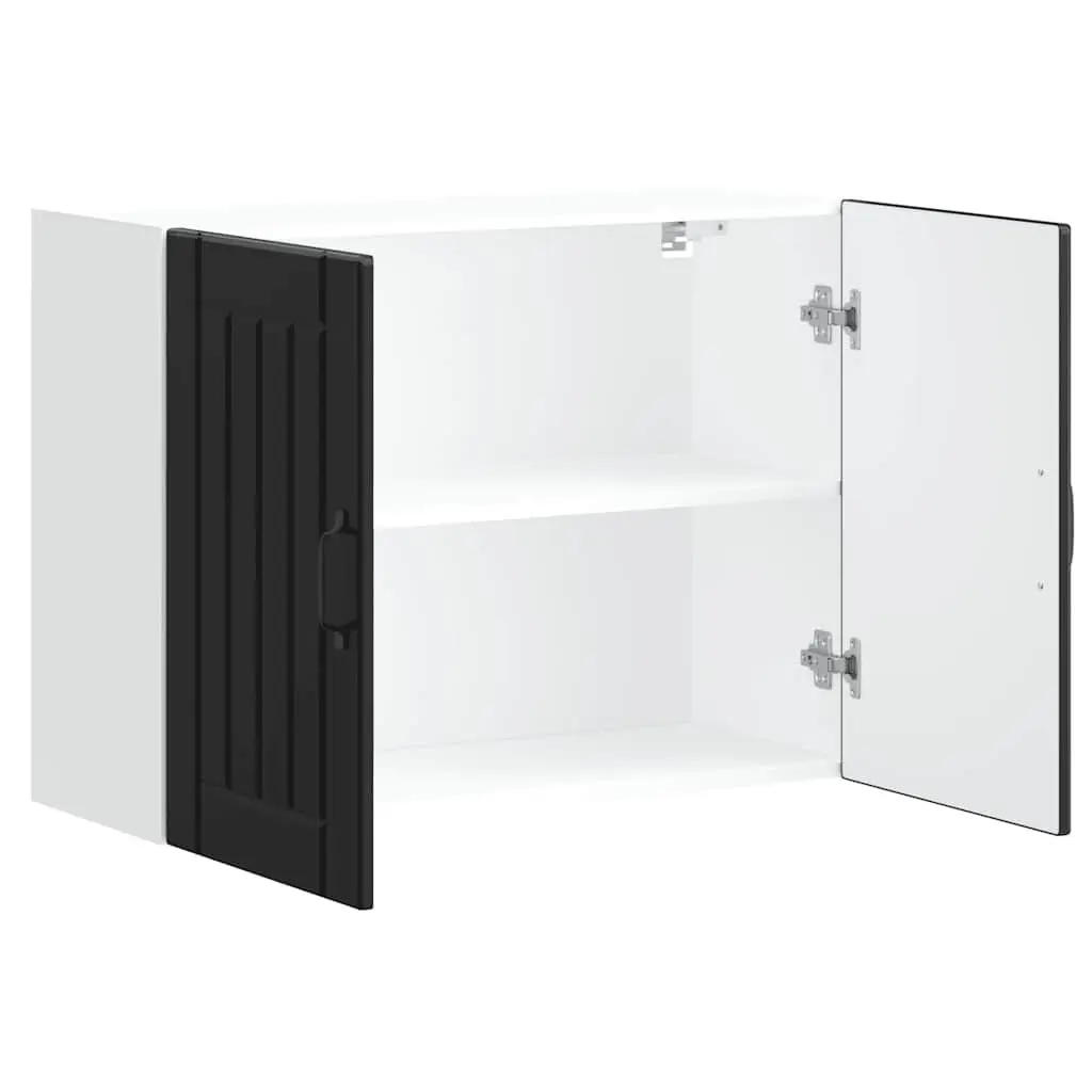 Kitchen Wall Cabinet Black Engineered Wood Glass Door Wall-Mounted Storage