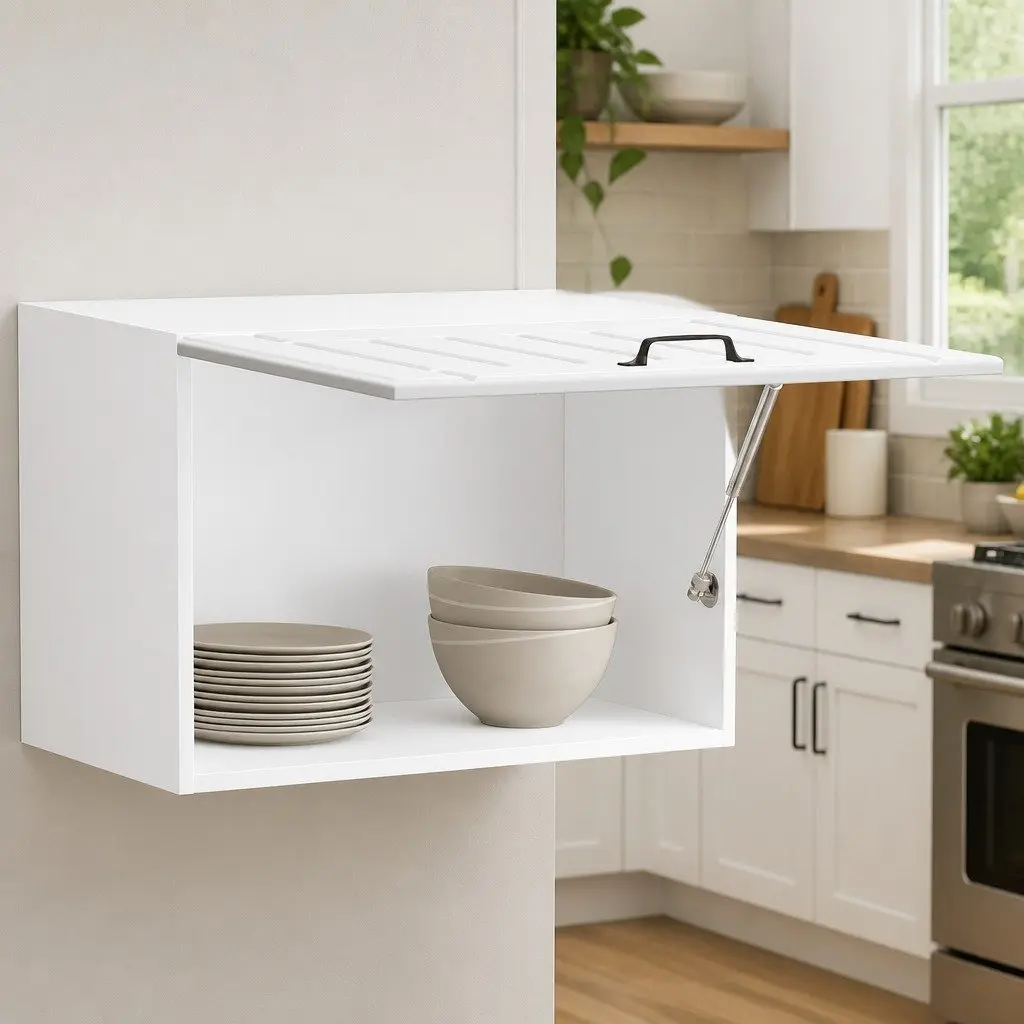 White Engineered Wood Wall Cabinet for Kitchens