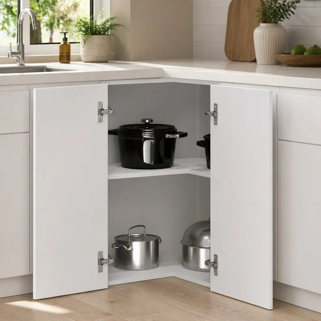 Kitchen Wall Corner Cabinet White Storage Cupboard Engineered Wood Organization