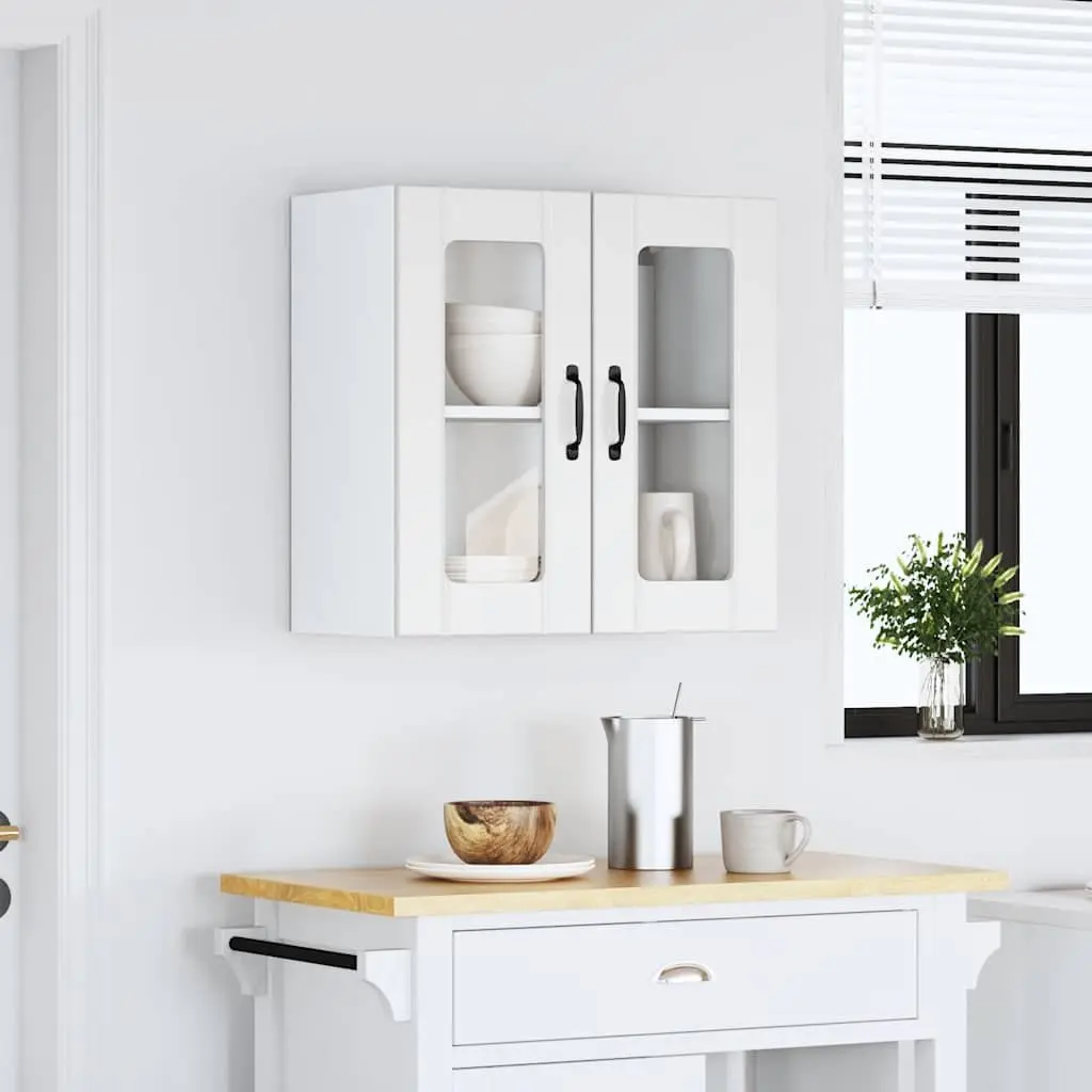 Kitchen Cabinet Wall-Mounted Storage Glass Door White Engineered Wood