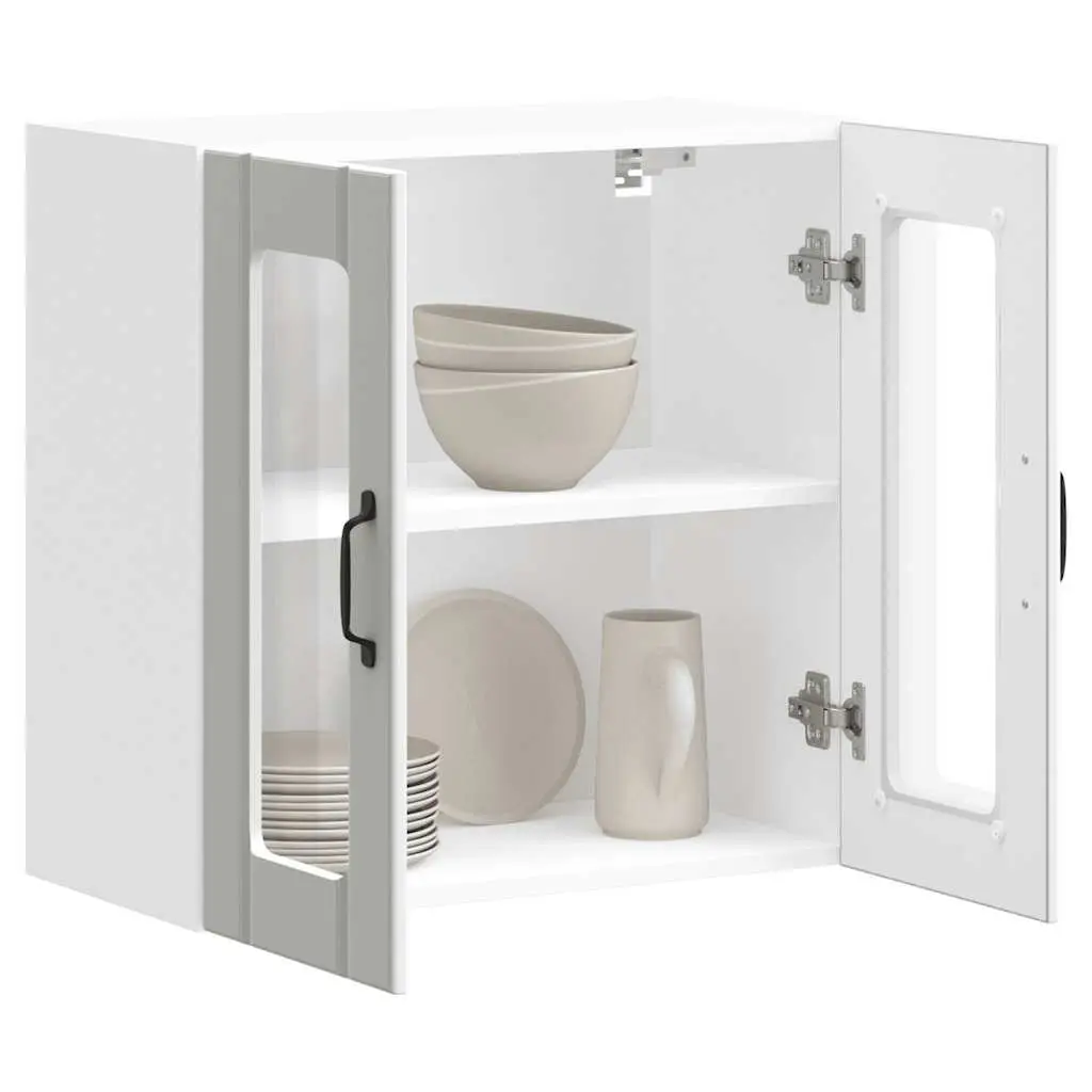 Kitchen Cabinet Wall-Mounted Storage Glass Door White Engineered Wood