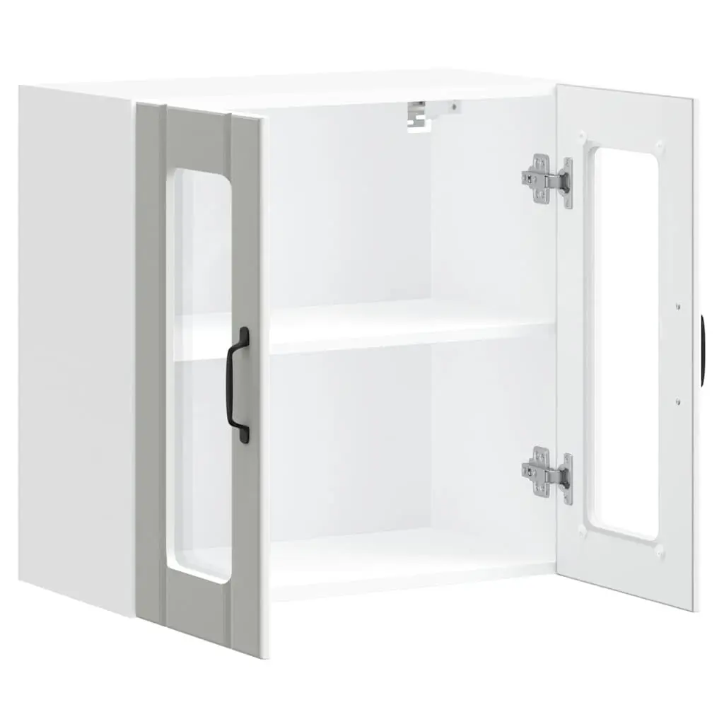 Kitchen Cabinet Wall-Mounted Storage Glass Door White Engineered Wood