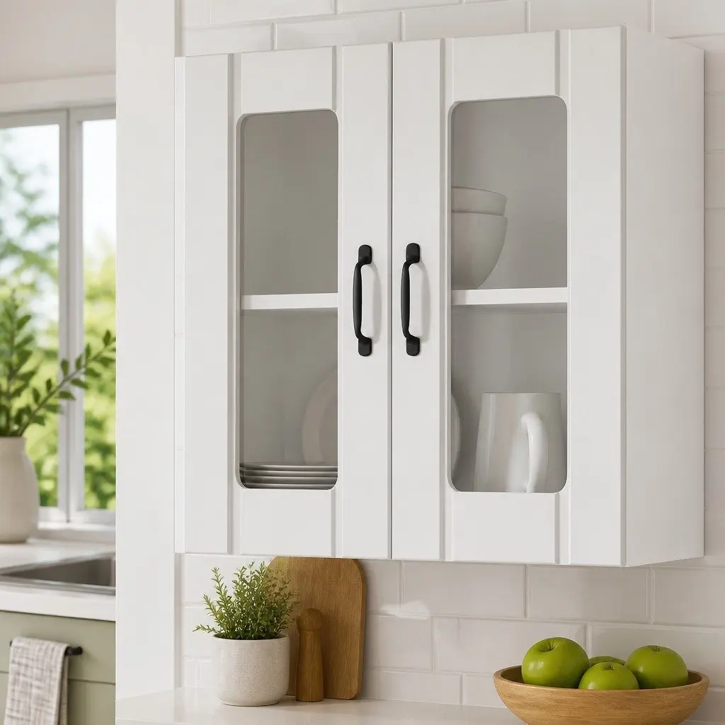 Kitchen Wall Cabinet Storage Cupboard Glass Door White Engineered Wood Mounted