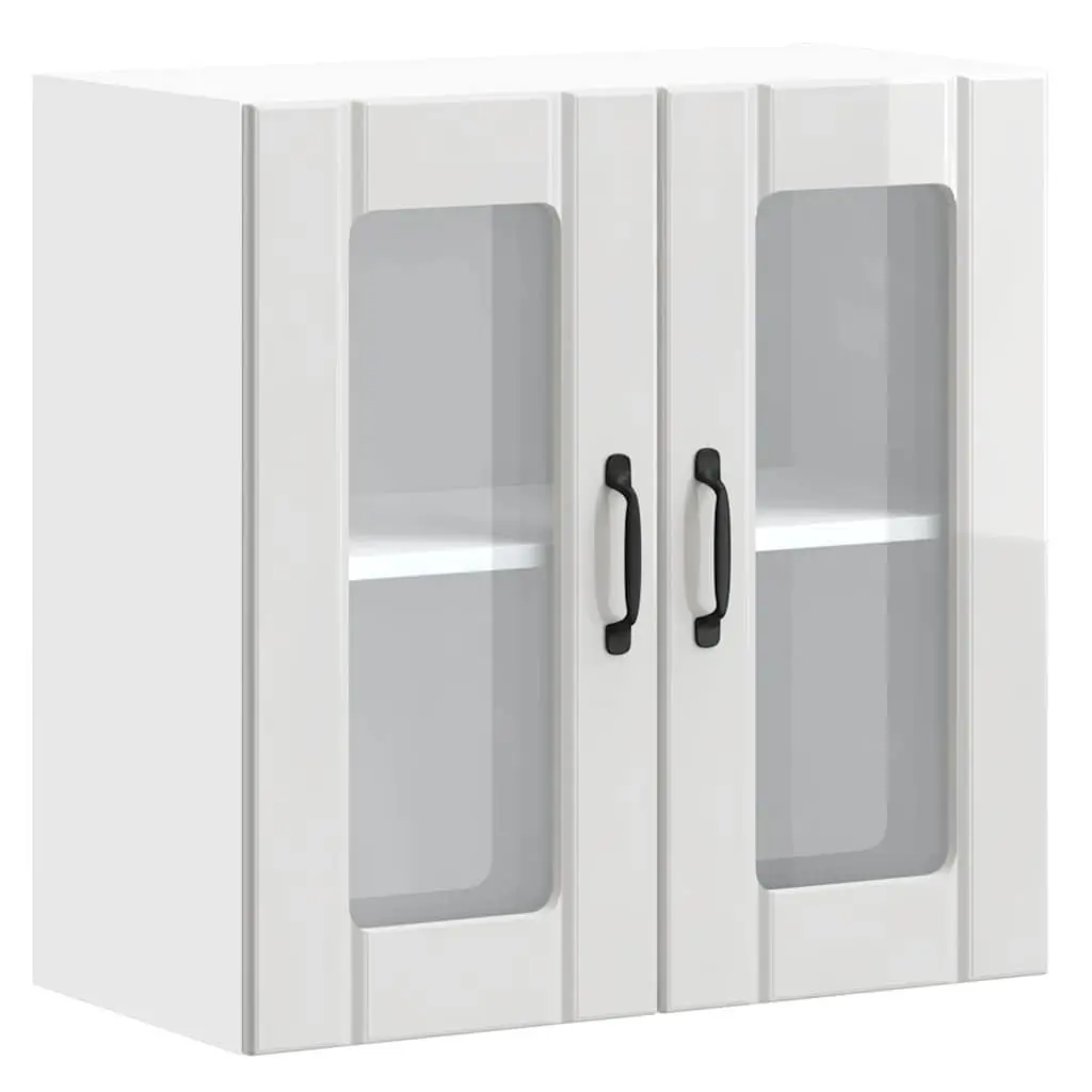 Kitchen Wall Cabinet Storage Cupboard Glass Door White Engineered Wood Mounted