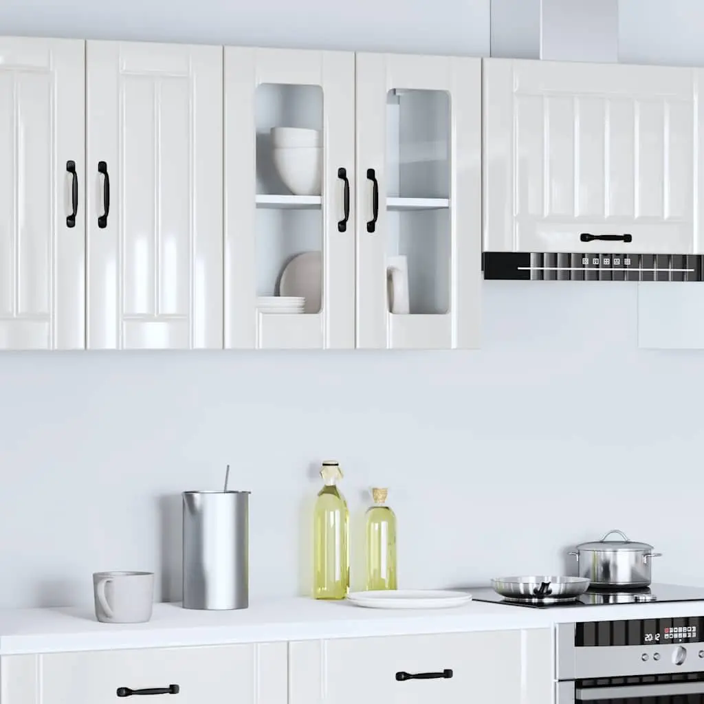 Kitchen Wall Cabinet Storage Cupboard Glass Door White Engineered Wood Mounted