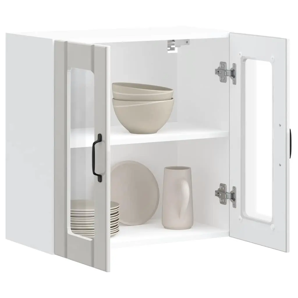 Kitchen Wall Cabinet Storage Cupboard Glass Door White Engineered Wood Mounted