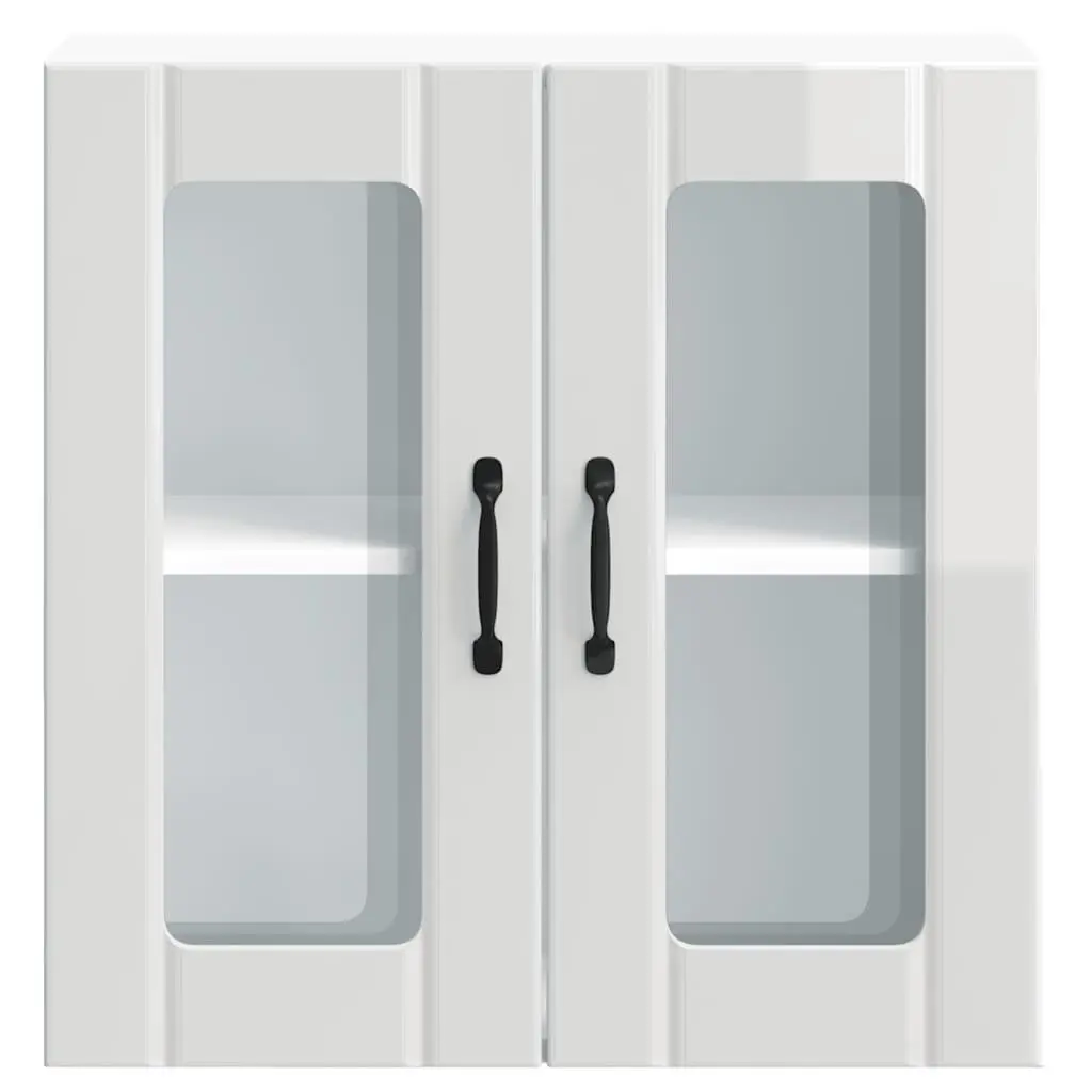 Kitchen Wall Cabinet Storage Cupboard Glass Door White Engineered Wood Mounted