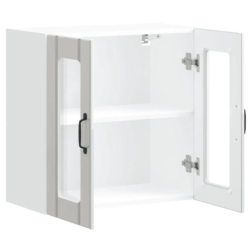 Kitchen Wall Cabinet Storage Cupboard Glass Door White Engineered Wood Mounted