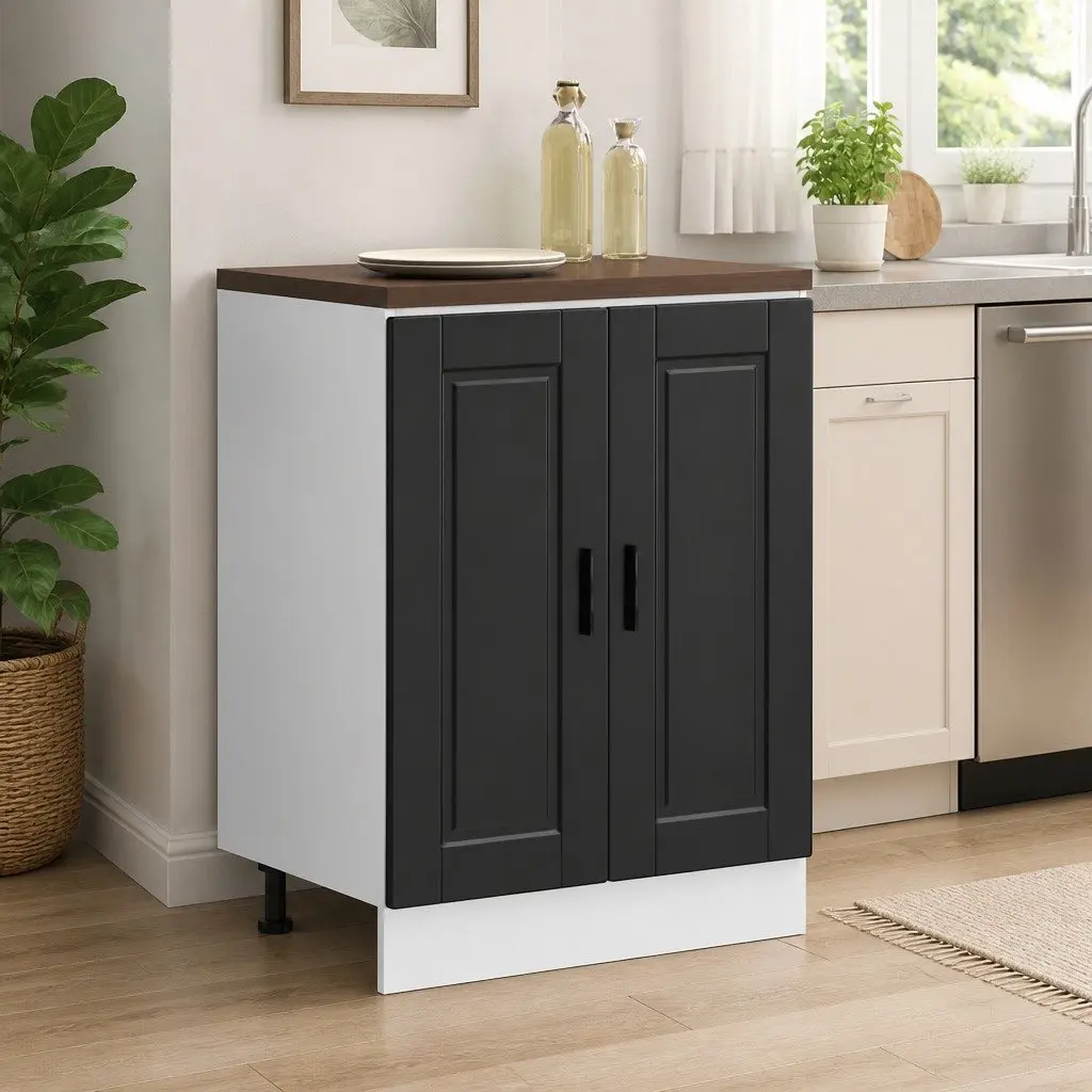 Kitchen Base Cabinet Storage Unit Engineered Wood Black Adjustable Feet