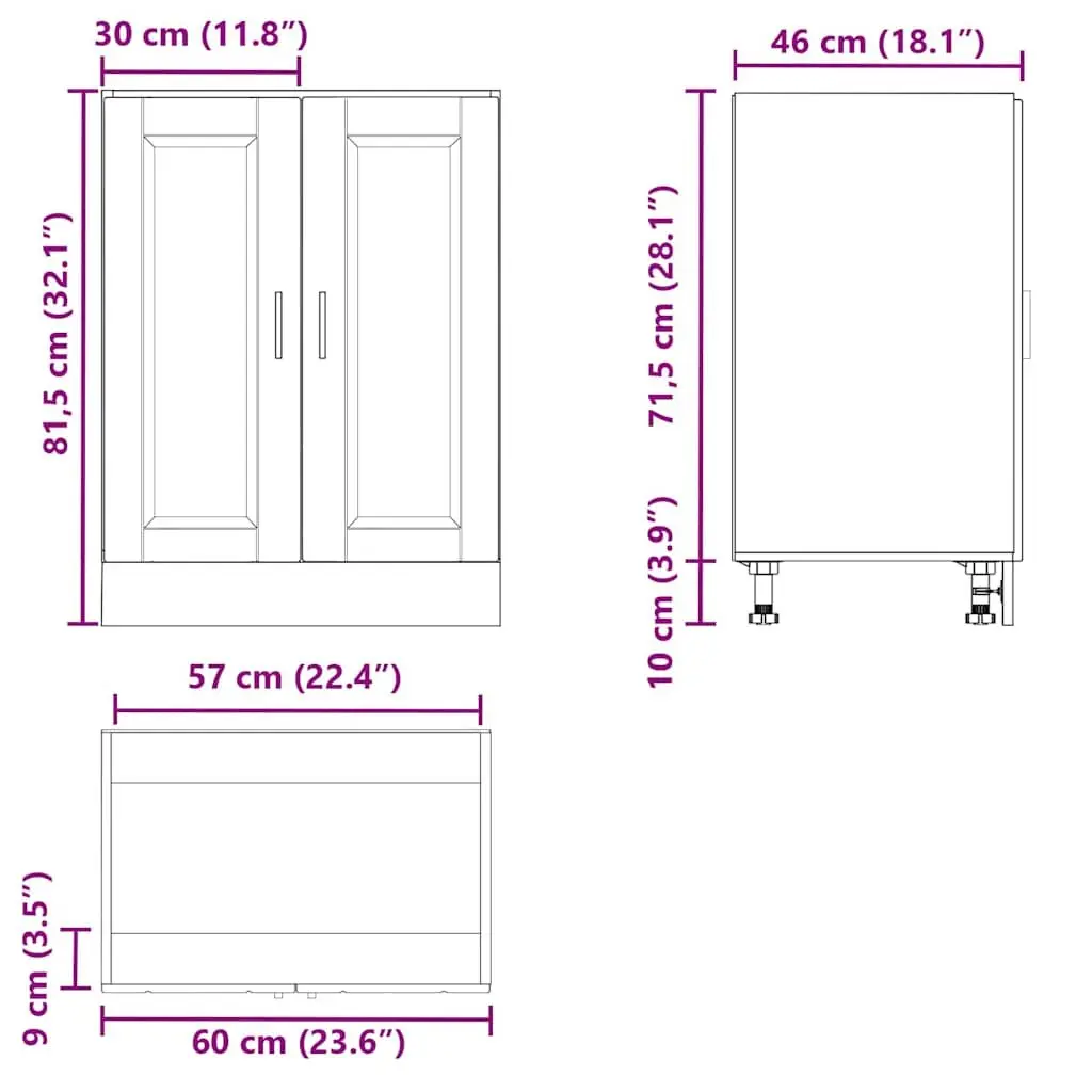 Kitchen Base Cabinet White Engineered Wood Storage Cupboard Doors Adjustable