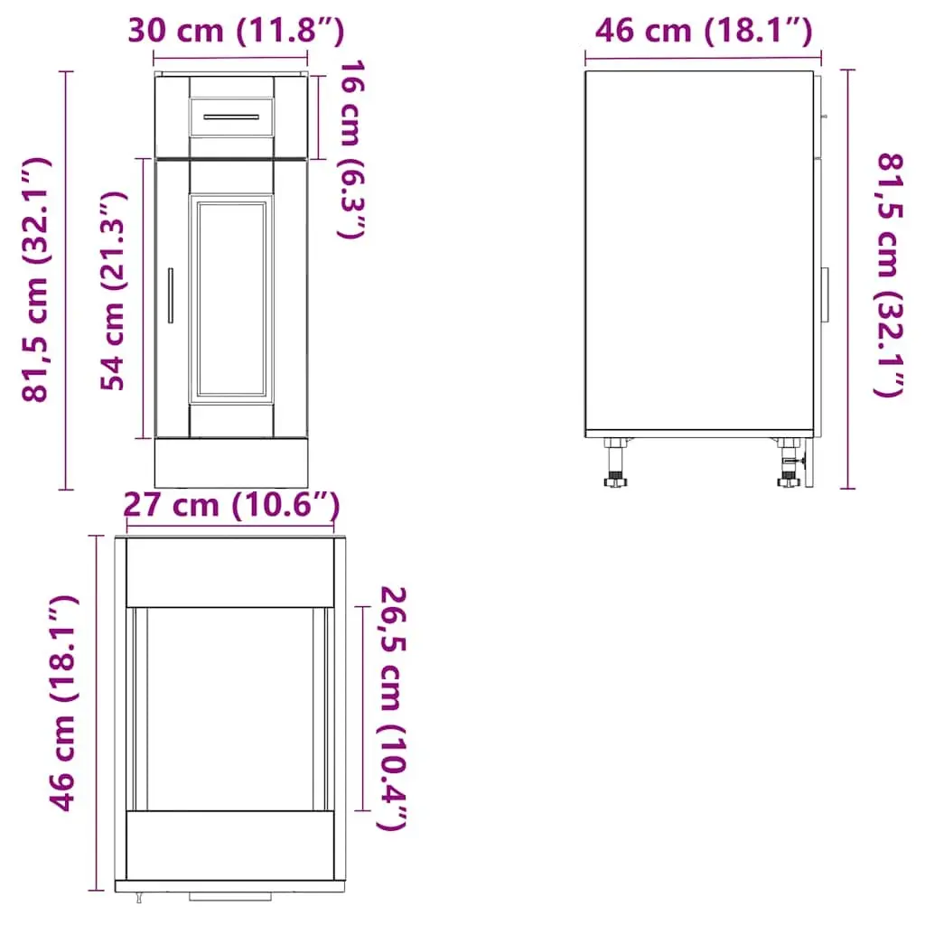 Kitchen Base Cabinet White Engineered Wood Storage Cupboard with Adjustable Feet