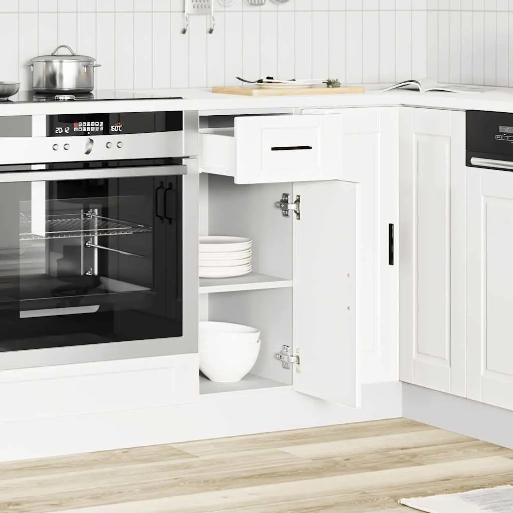 Kitchen Base Cabinet White Engineered Wood Storage Cupboard with Adjustable Feet