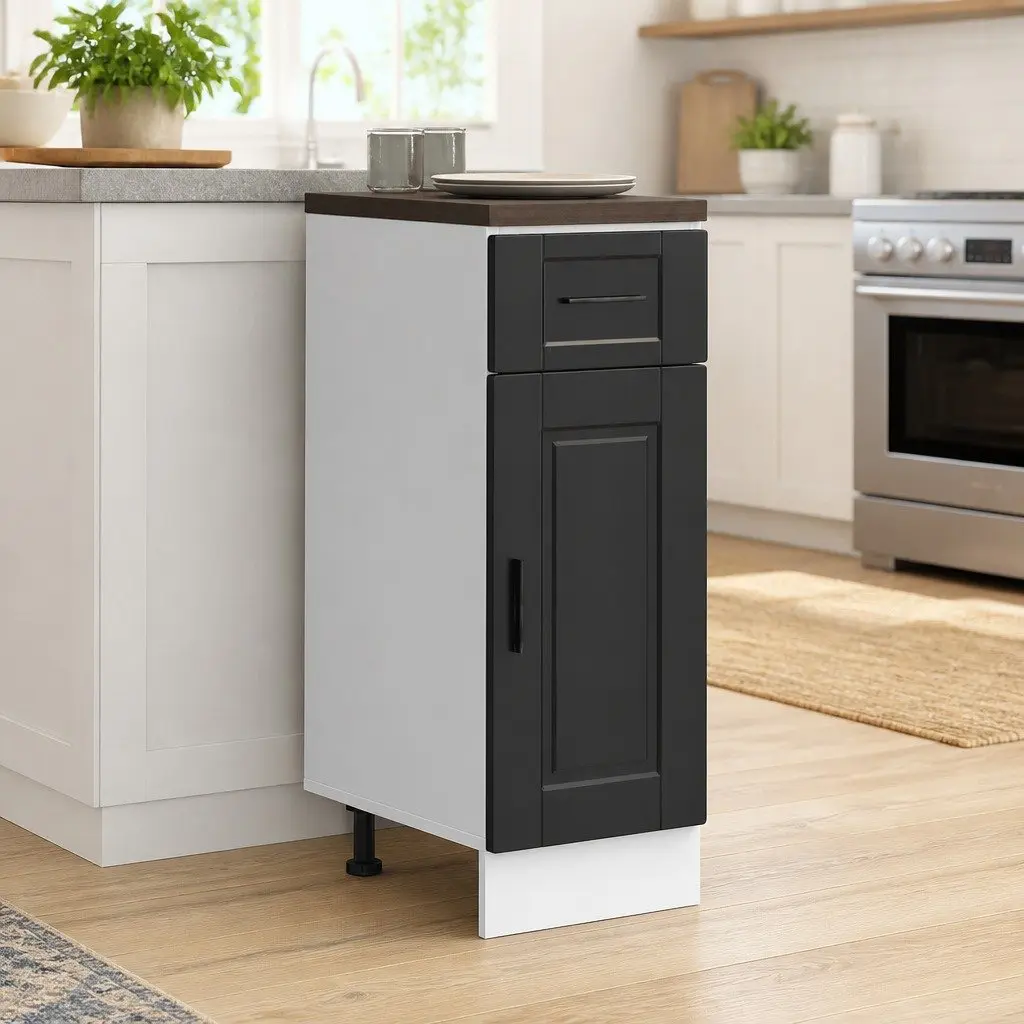 Kitchen Base Cabinet Storage Cupboard Black Engineered Wood Adjustable Feet