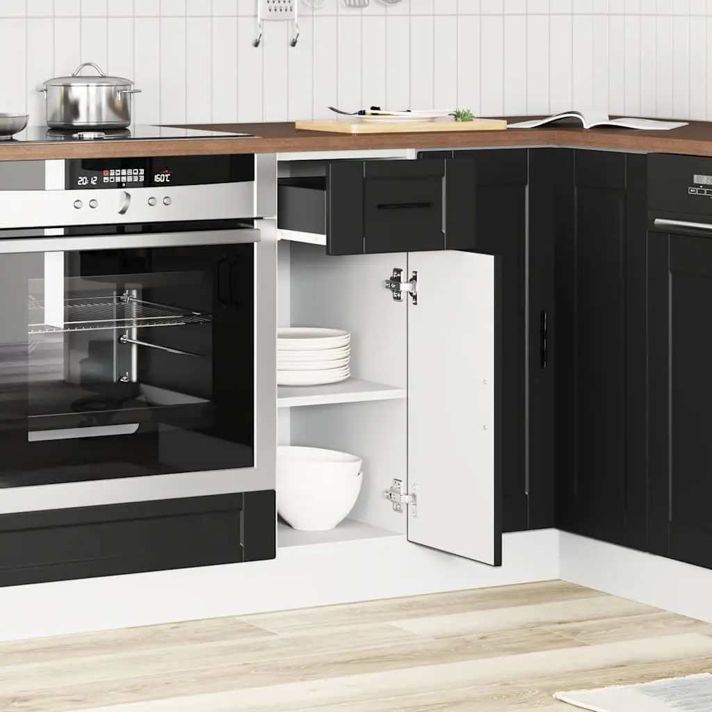 Kitchen Base Cabinet Storage Cupboard Black Engineered Wood Adjustable Feet