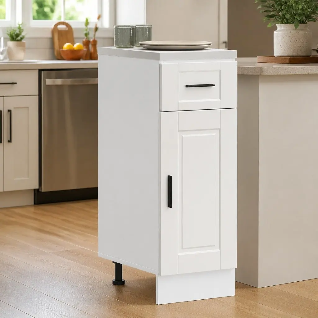 White Gloss Kitchen Cabinet Storage Unit Engineered Wood Adjustable Feet Ample Space