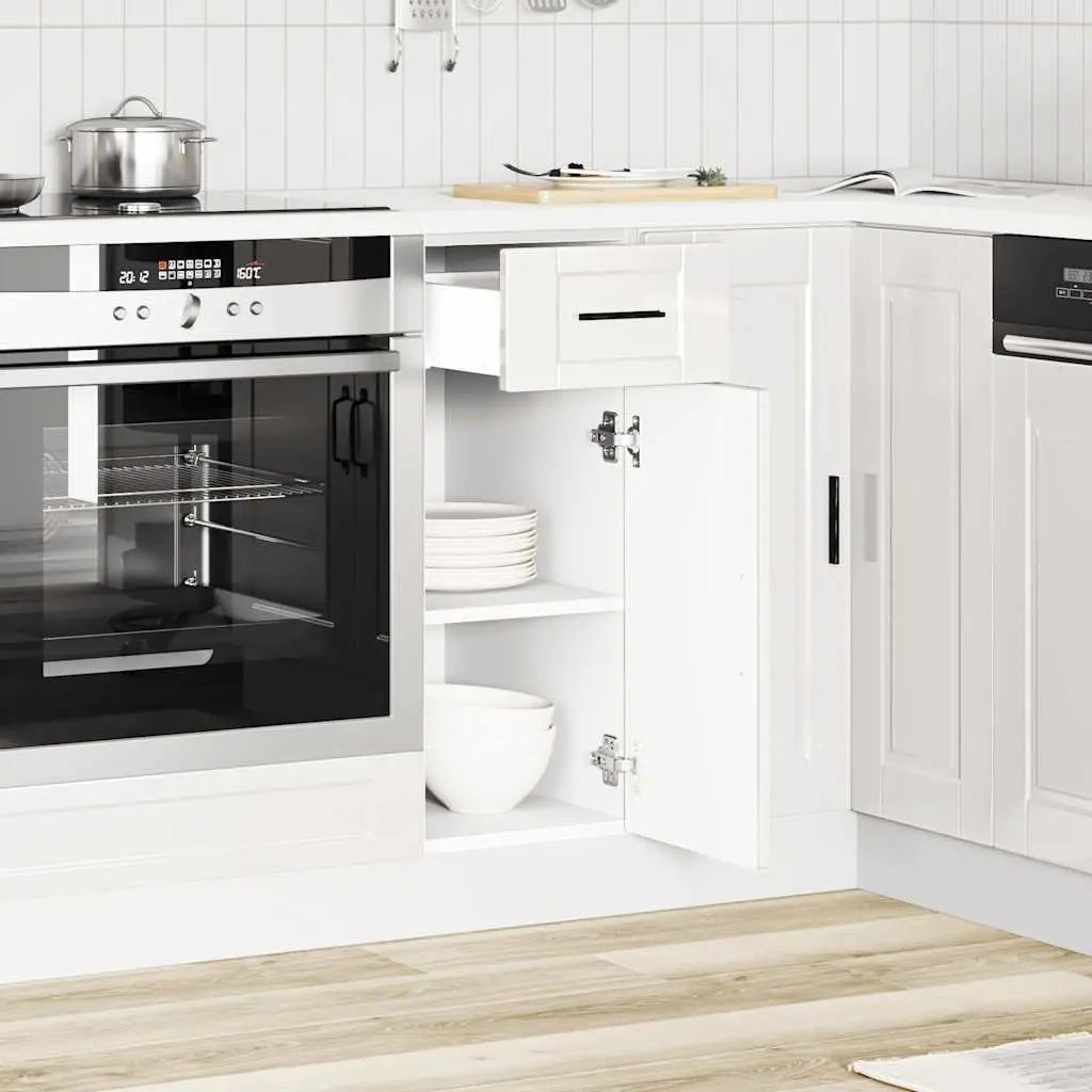 White Gloss Kitchen Cabinet Storage Unit Engineered Wood Adjustable Feet Ample Space