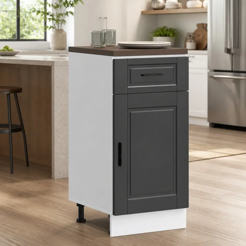 Kitchen Base Cabinet in Black Engineered Wood