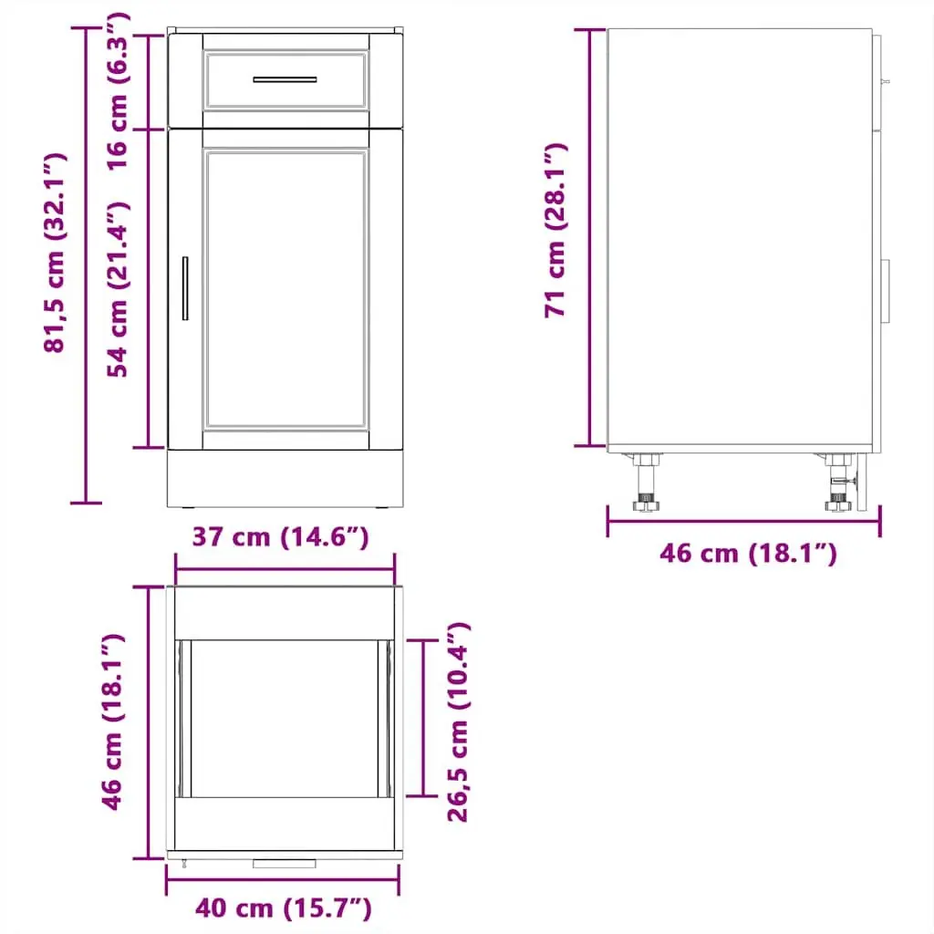 Kitchen Base Cabinet in Black Engineered Wood
