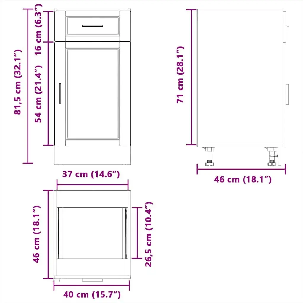 Kitchen Base Cabinet White High Gloss Engineered Wood Storage Cupboard Door
