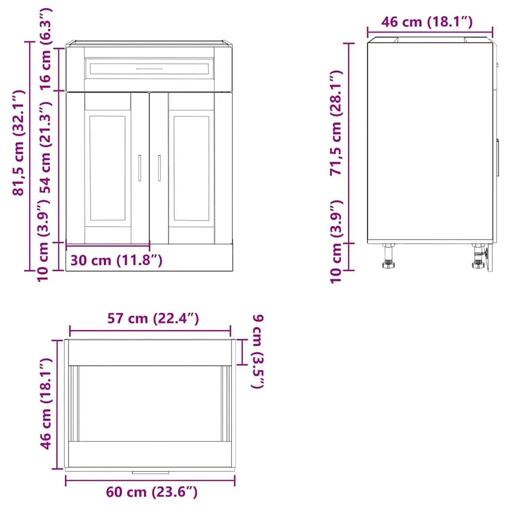 Kitchen Base Cabinet White Engineered Wood Storage Cupboard with Adjustable Feet