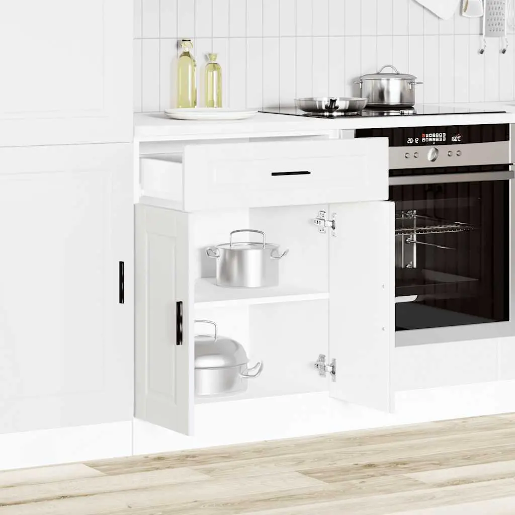 Kitchen Base Cabinet White Engineered Wood Storage Cupboard with Adjustable Feet