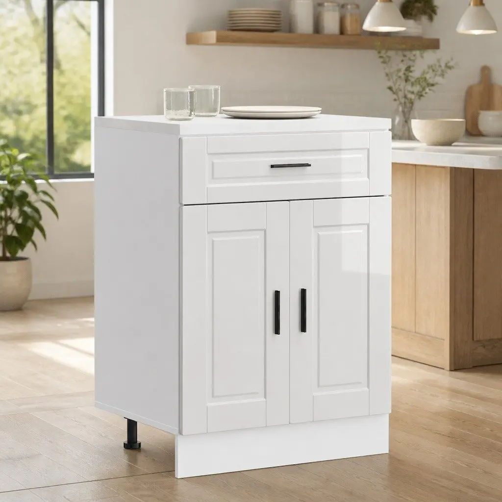 Kitchen Base Cabinet White High Gloss Engineered Wood Storage Cupboard Unit