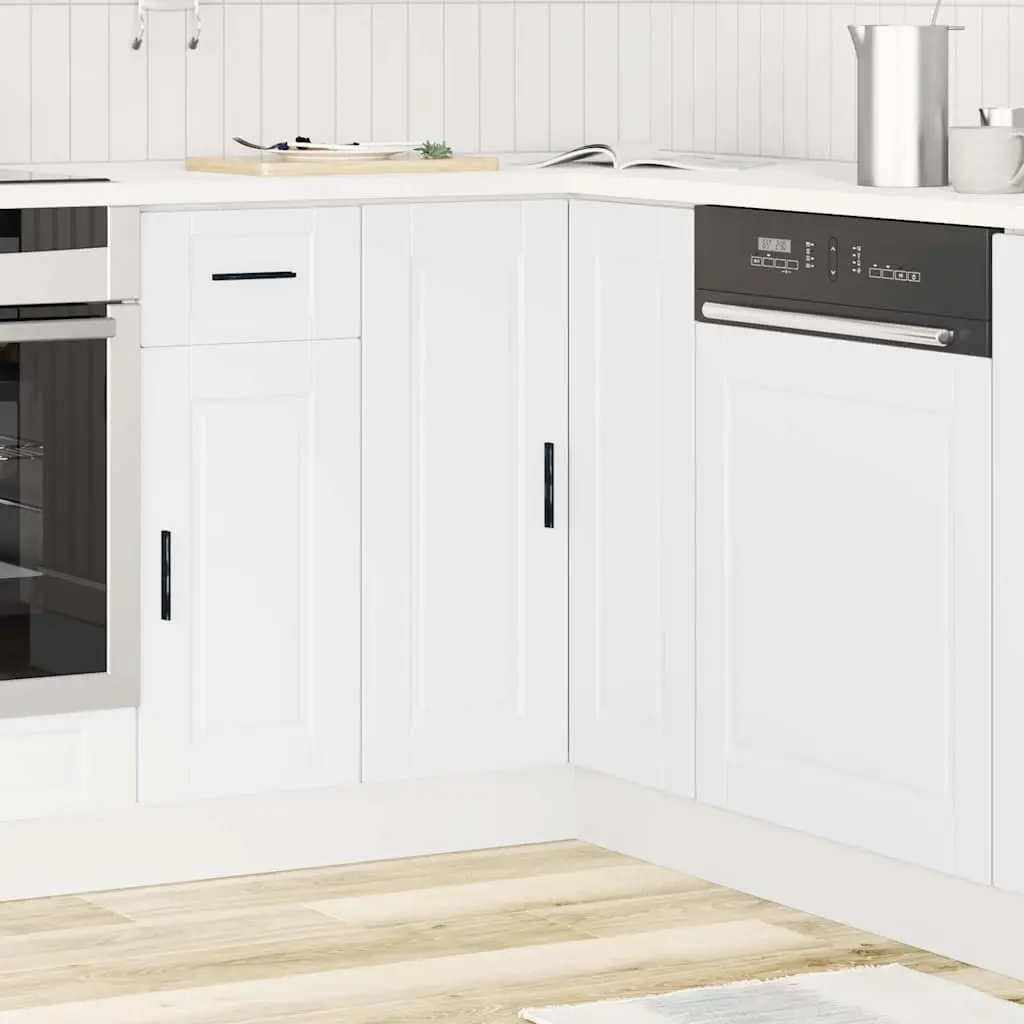 Kitchen Corner Base Cabinet Storage Organizer White Engineered Wood