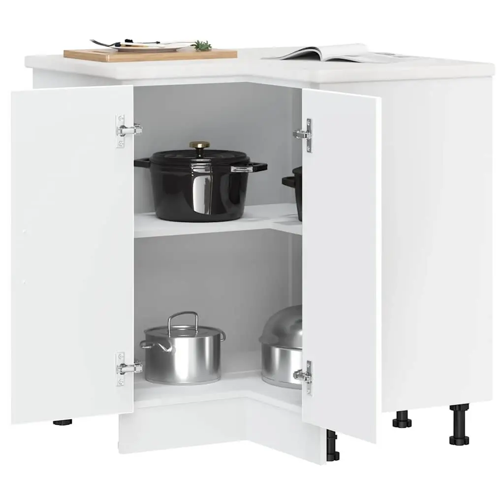 Kitchen Corner Base Cabinet Storage Organizer White Engineered Wood