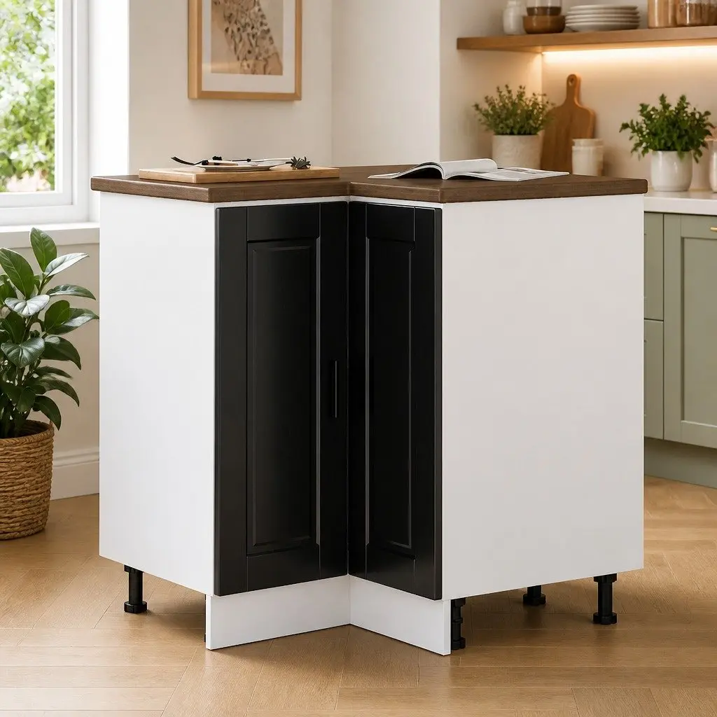 Black Corner Base Cabinet for Kitchen Storage