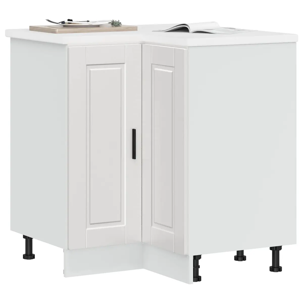 Kitchen Corner Base Cabinet White High Gloss Engineered Wood Storage Cupboard