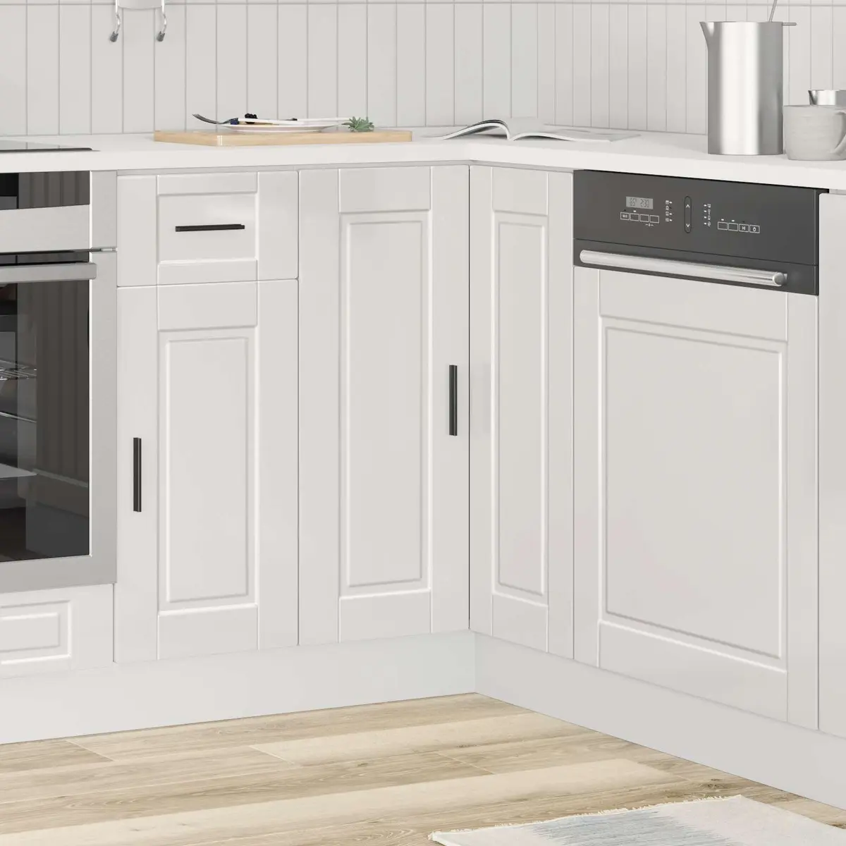 Kitchen Corner Base Cabinet White High Gloss Engineered Wood Storage Cupboard
