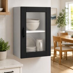 Black Wall-Mounted Cabinet with Glass Door for Your Kitchen
